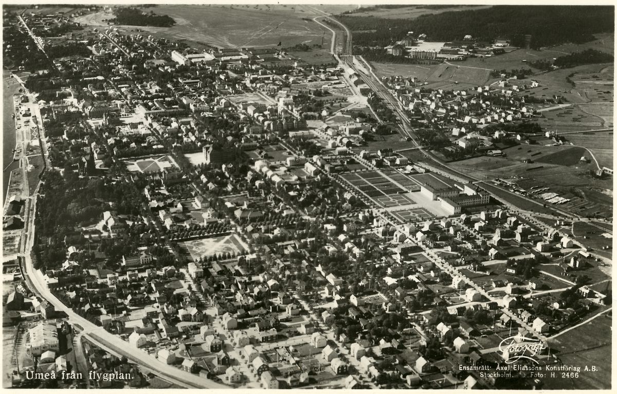 Historiskt flygfoto över Umeå från 1946